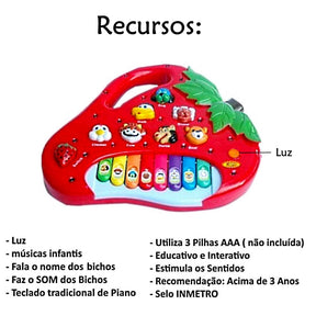 Piano Teclado Musical Infantil Sons Luz Eletrônico Morango Brinquedo Educativo