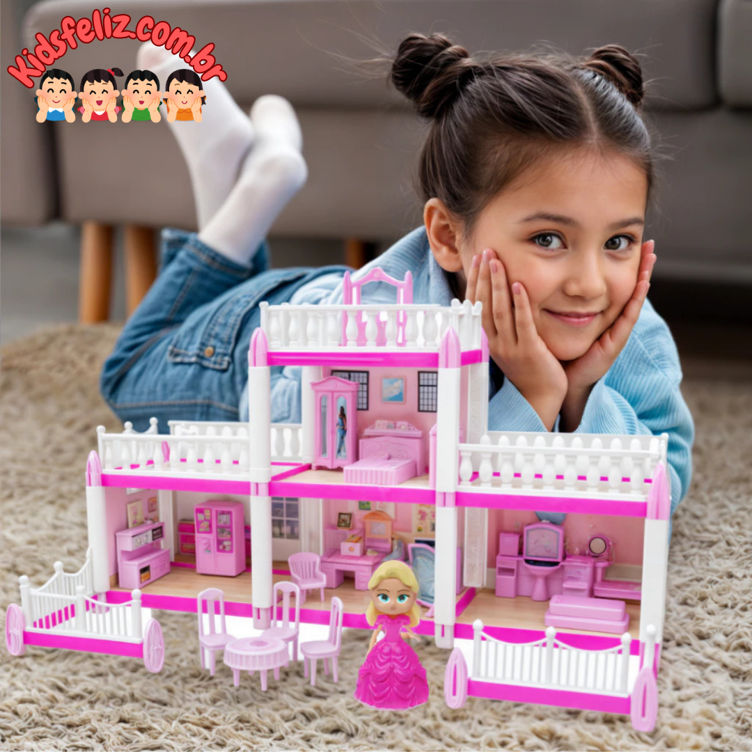 Casinha Casa De Boneca Princesa Brinquedo Infantil 16 Móveis !