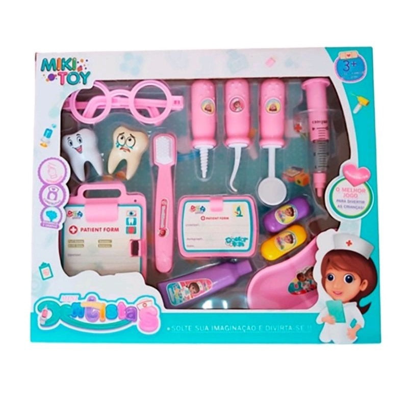 Kit Instrumentos Dentista e Doutores Infantil Com 14 Peças Brinquedo Educativo Para Crianças