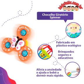 Kit 3 Brinquedos Infantis: Chocalho Giratório Spinner com Ventosa